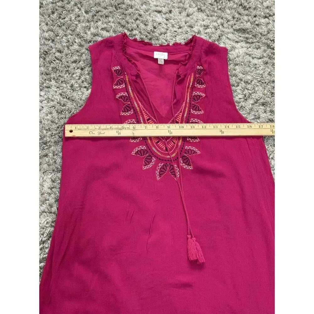 Cupio Boho Embroidered Shift Dress Size M Fuchsia Pink Sleeveless Tassel Fairy